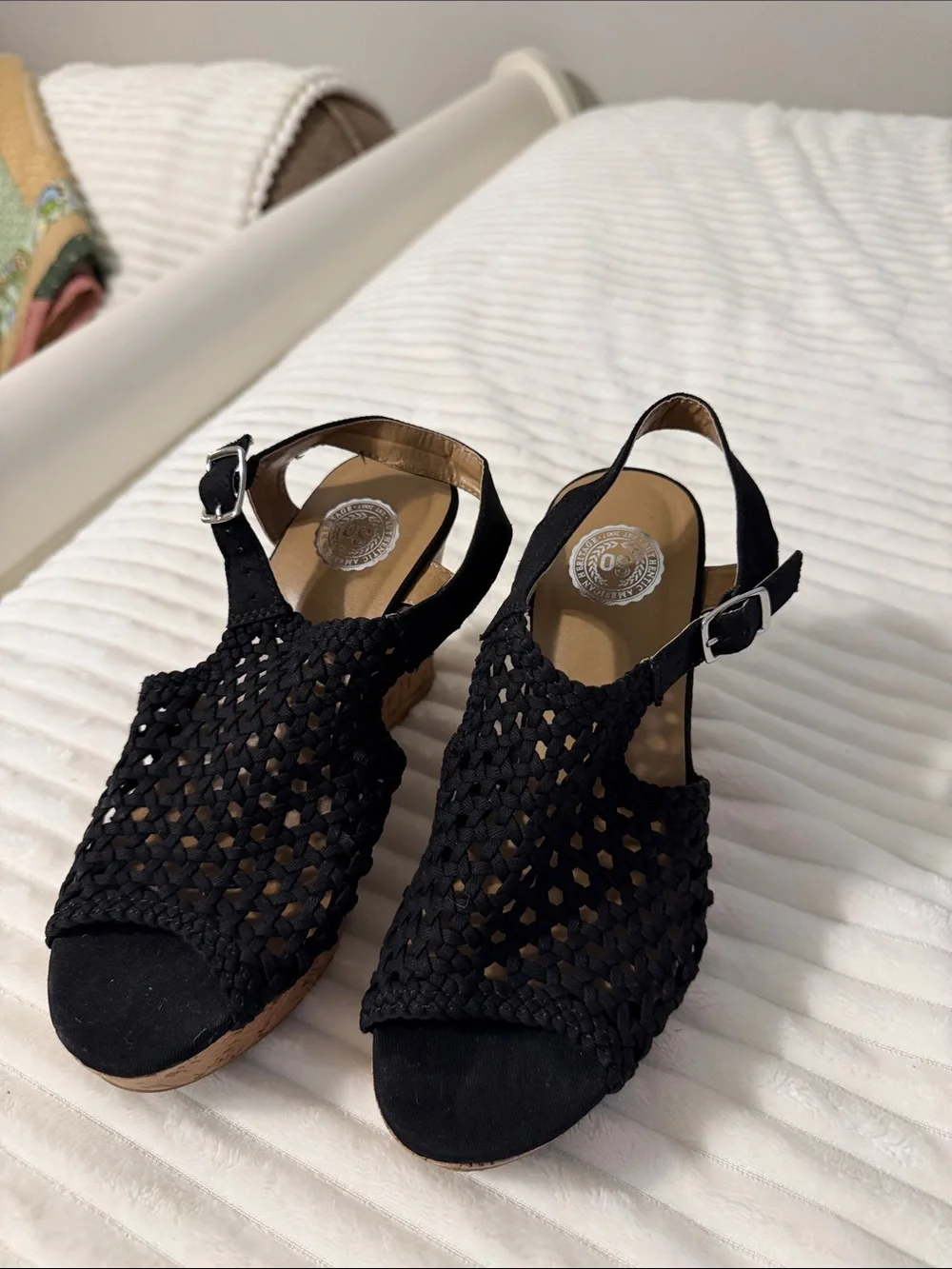 SO Black Woven Slingback Wedge Sandals